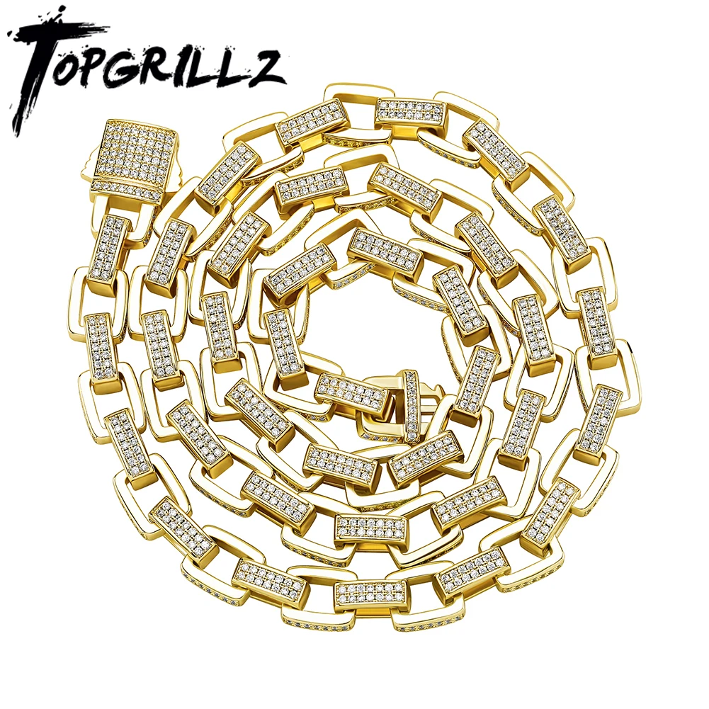 

TOPGRILLZ 8mm Ice Box Link Chain Necklace Full Micro Pave Cubic Zirconia Men/Women's Necklace Hip Hop Jewelry Party Gift