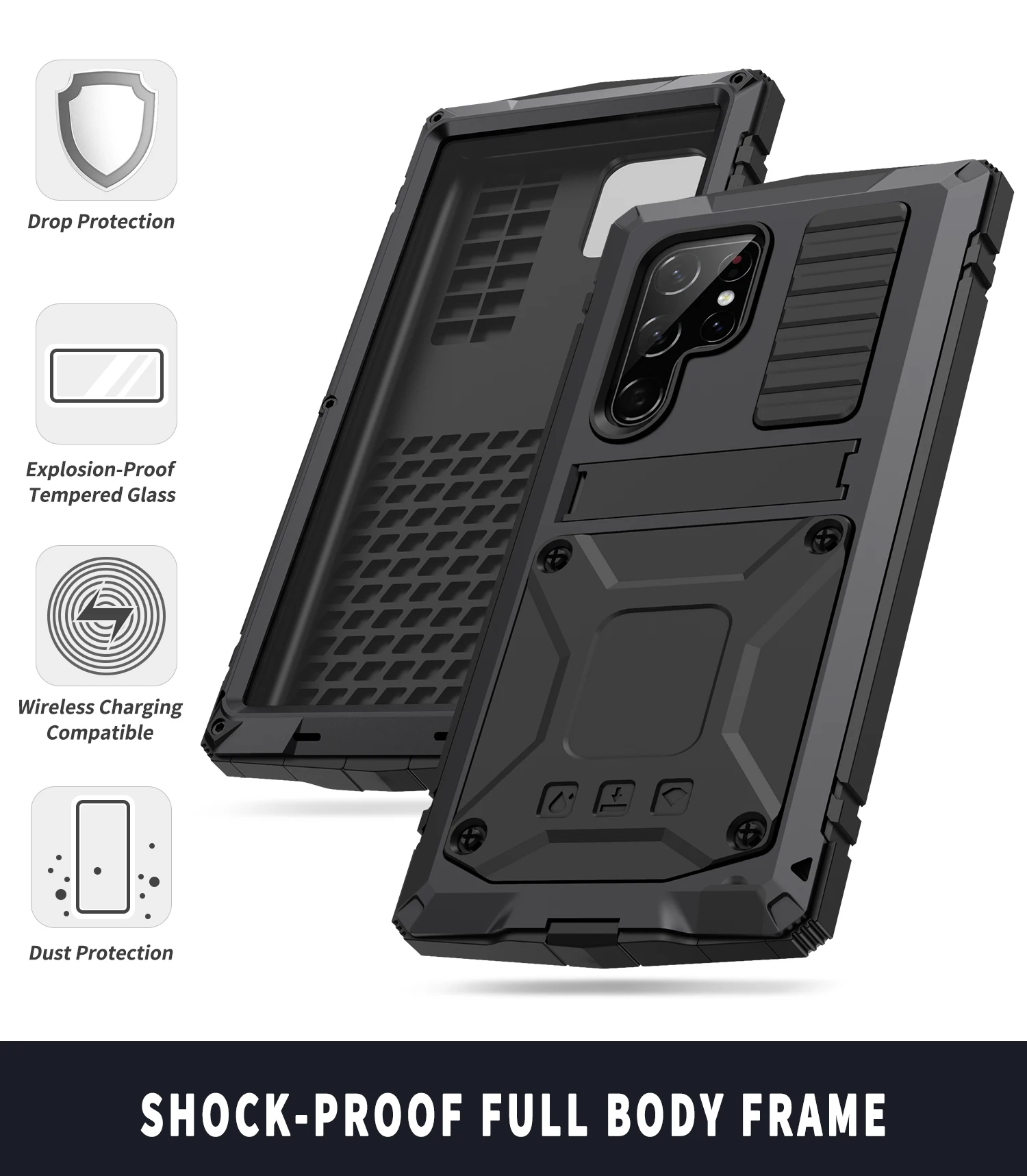 Metal Anti-fall Rugged Armor Protective Case For Samsung Galaxy S22 Ultra S22 Plus S22 5G S21 Built-in Camera Protection Cover