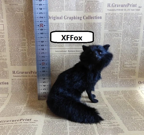 Black Fox Model Simulation Sitting Animal Toy Realistic Plastic & Fur Gift Approx. 15x15x16 Cm XF2343