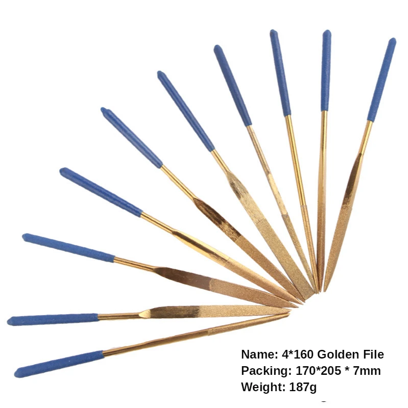 

10Pcs Mini Files Titanium Diamond Coating Needle Flat File Set Diamond File Metal Working Sanding Tools