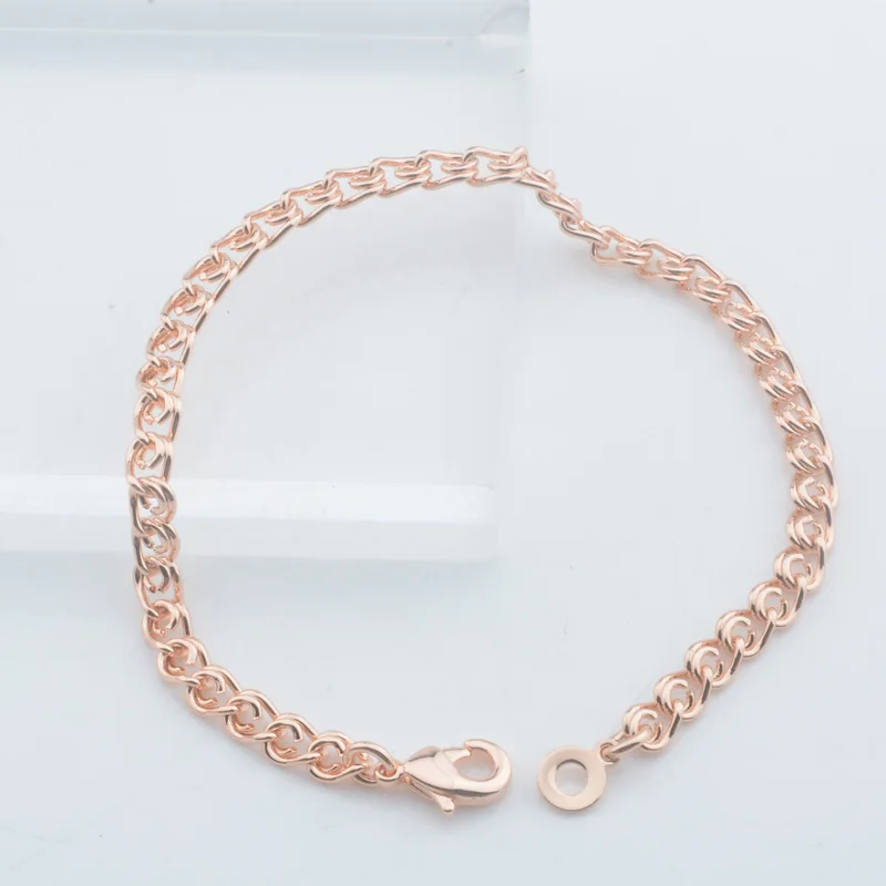 Women Bracelet Lovers 3mm 5mm 585 Rose Gold Color Classic Curb Chains Size