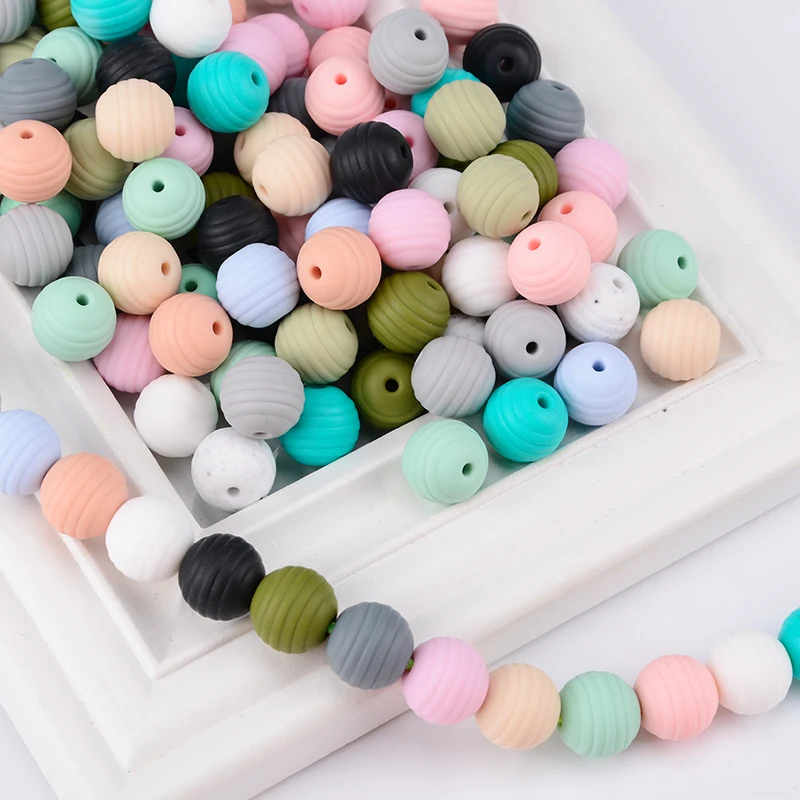 LOFCA 10pcs 15mm Beehive Silicone Beads Food Grade Threaded Teether DIY Spiral Pacifier Clips Beads Necklace Baby Teether