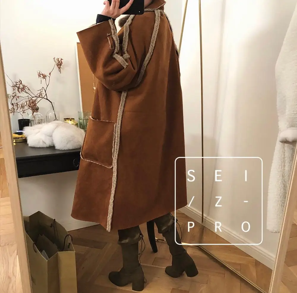 Female new winter lamb wool loose double-sided trench outerwear Korean style  warm and thicking loose fur coat