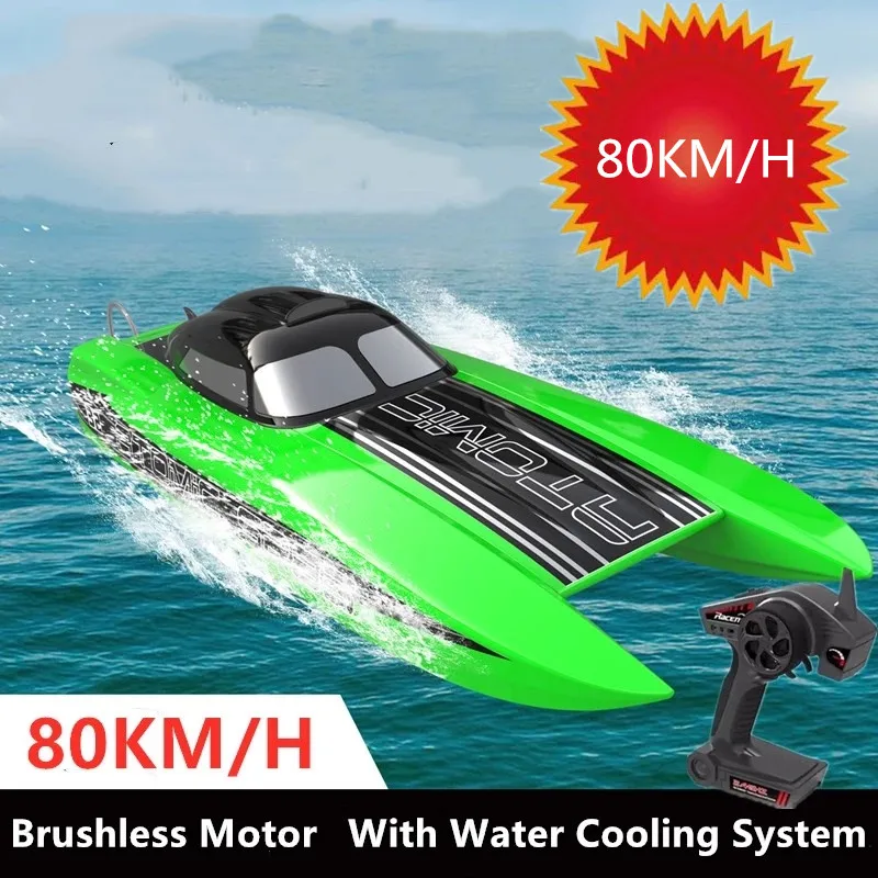 80KM/H Brushless Professional RC Racing Boat Long Distance Speedboat Water Cooling Cycle Waterproof RTR Boat Boy Gift Large Size