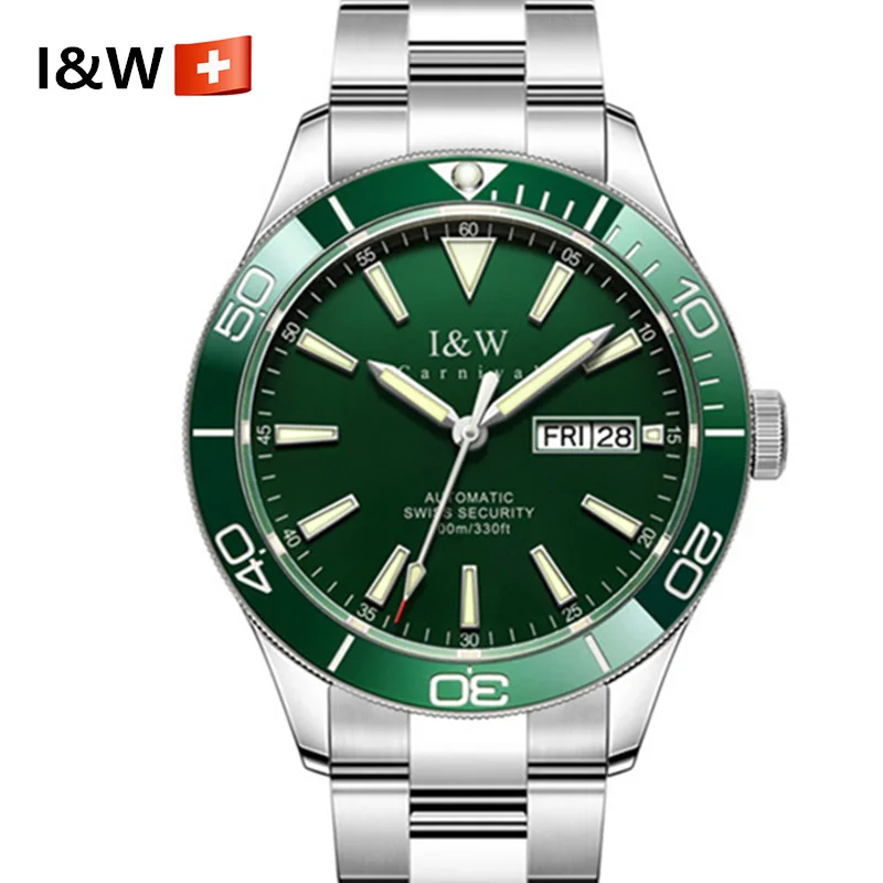 Switzerland Luxury Brand Automatic Mechanical Watch Men Waterproof 100m Diving Sports Green Water Ghost Wrist Watches for men