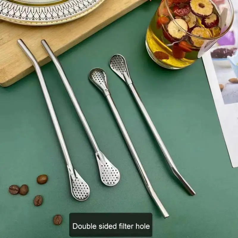 Stainless Steel Tea Filter Yerba Mate Tea Straws Bombilla Gourd Reusable Tea Tools Drinking Straw Spoon Washable Coffee Tea Tool