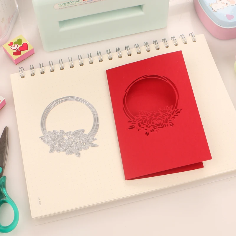 DUOFEN METAL CUTTING DIES rose flowers cutout circle frame stencil DIY Scrapbook Paper Album 2021 new