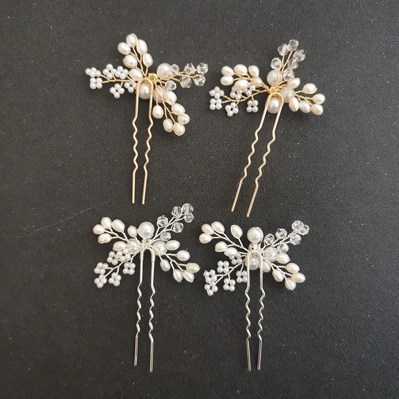 Floralbride Handmade Wired Freshwater Pearls Bridal Hair Pins Wedding Hair Stickers Set Women Jewelry Hair Accessories