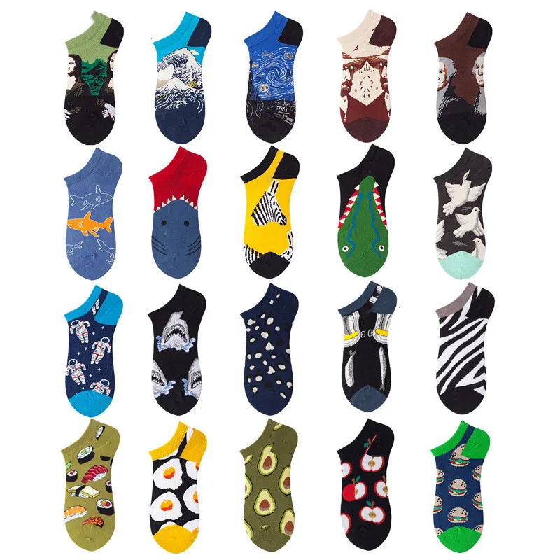 

5Pairs Animal Fruit Funny Cotton Happy Invisible Summer Boat No Show Socks Women Men Short low Cute Sock Slippers Silicone Socks