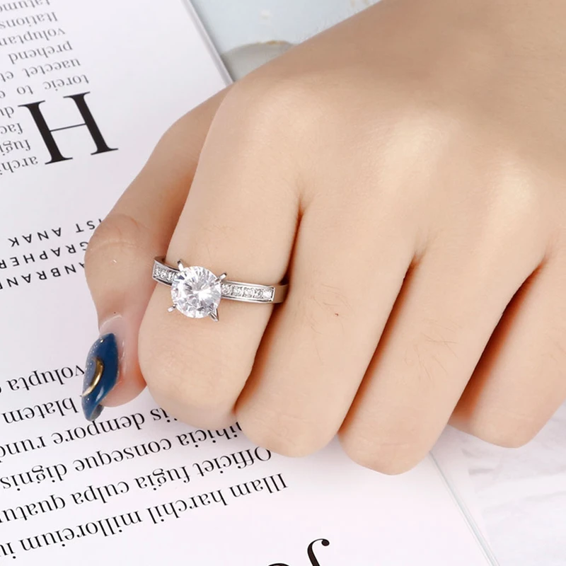 2ct CZ Stone Engagement Ring for Women Gold Color Stainless Steel Wedding Ring Forever Love Jewelry Ring