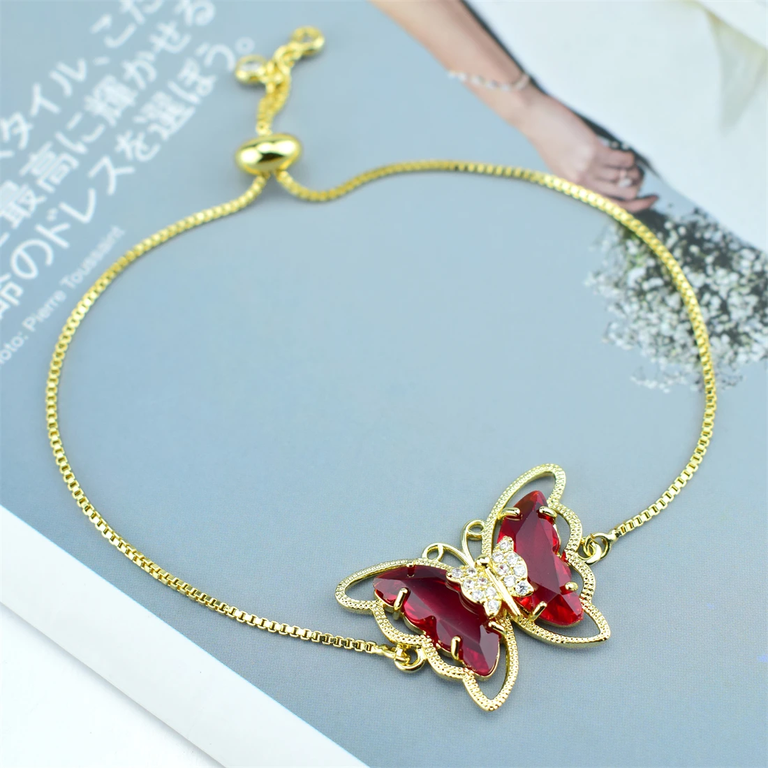 

New Luxurious Crystal Butterfly Bracelet Femme Copper Gold Color Chain Charm Bracelets for Women Girls Jewelry Gifts