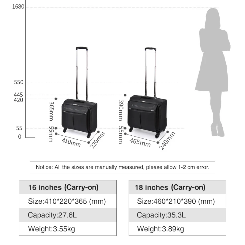 Imagem -06 - Hanke Mala de Viagem para Homens e Mulheres Mala de Viagem para Homens e Mulheres Giratória 16 ou 18 Cabeças