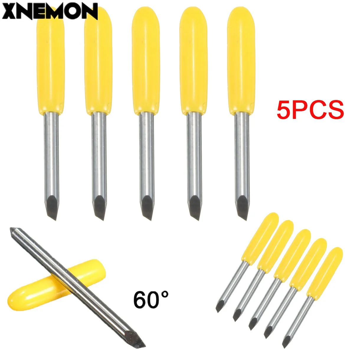 XNEMON 5 sztuk 60 stopni ostrza do Graphtec CB09 maszyna do cięcia winylu ploter tnący + sprężyny długość 21mm średnica chwytu: 2mm/0.078"