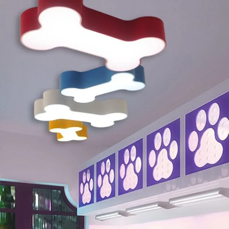 

Modern brief colorful body bedroom acrylic LED ceiling lamp home decoration children room paint white iron dog bones dimmable