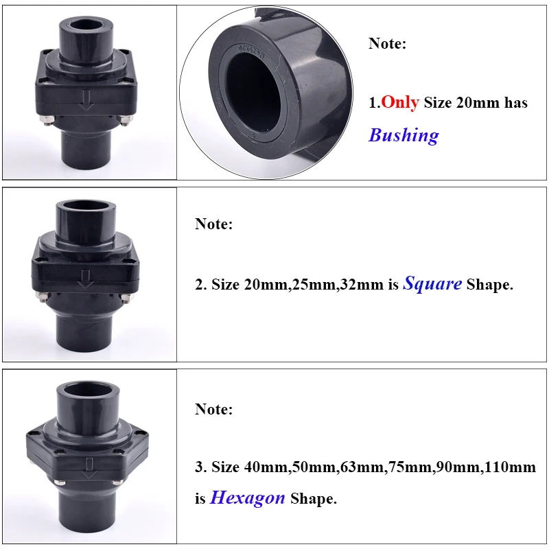 1pc I.D 20~110mm UPVC Non-Return Flap Valve Dark Grey Valve Kitchen Flue One-Way Check Water Pipe Valve