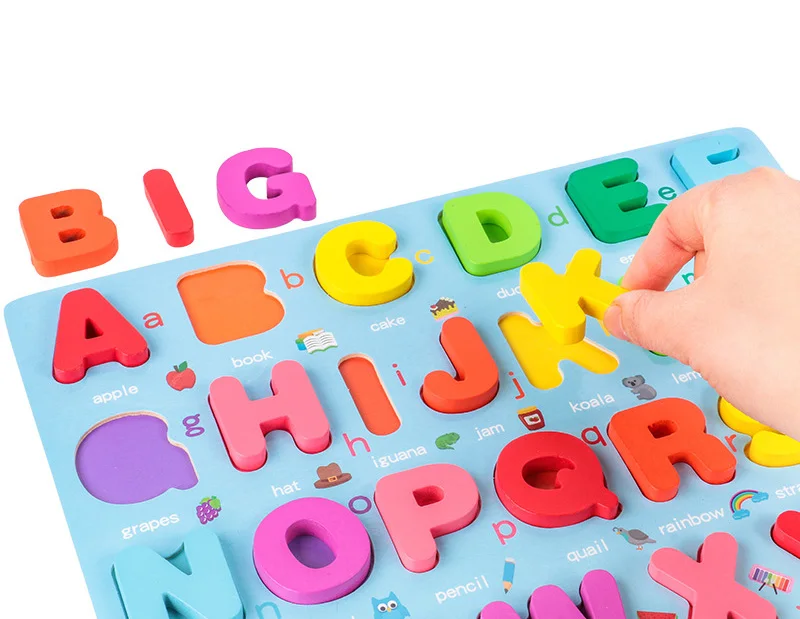 Rompecabezas de madera 3D para niños, juguete educativo Montessori, colorido, números, letras, formas geométricas, tablero de agarre cognitivo,