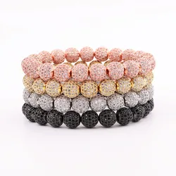 Punk Style Men Women Bangle 10MM CZ Pave Ball Luxury Elastic Bracelet Jewelry Gift