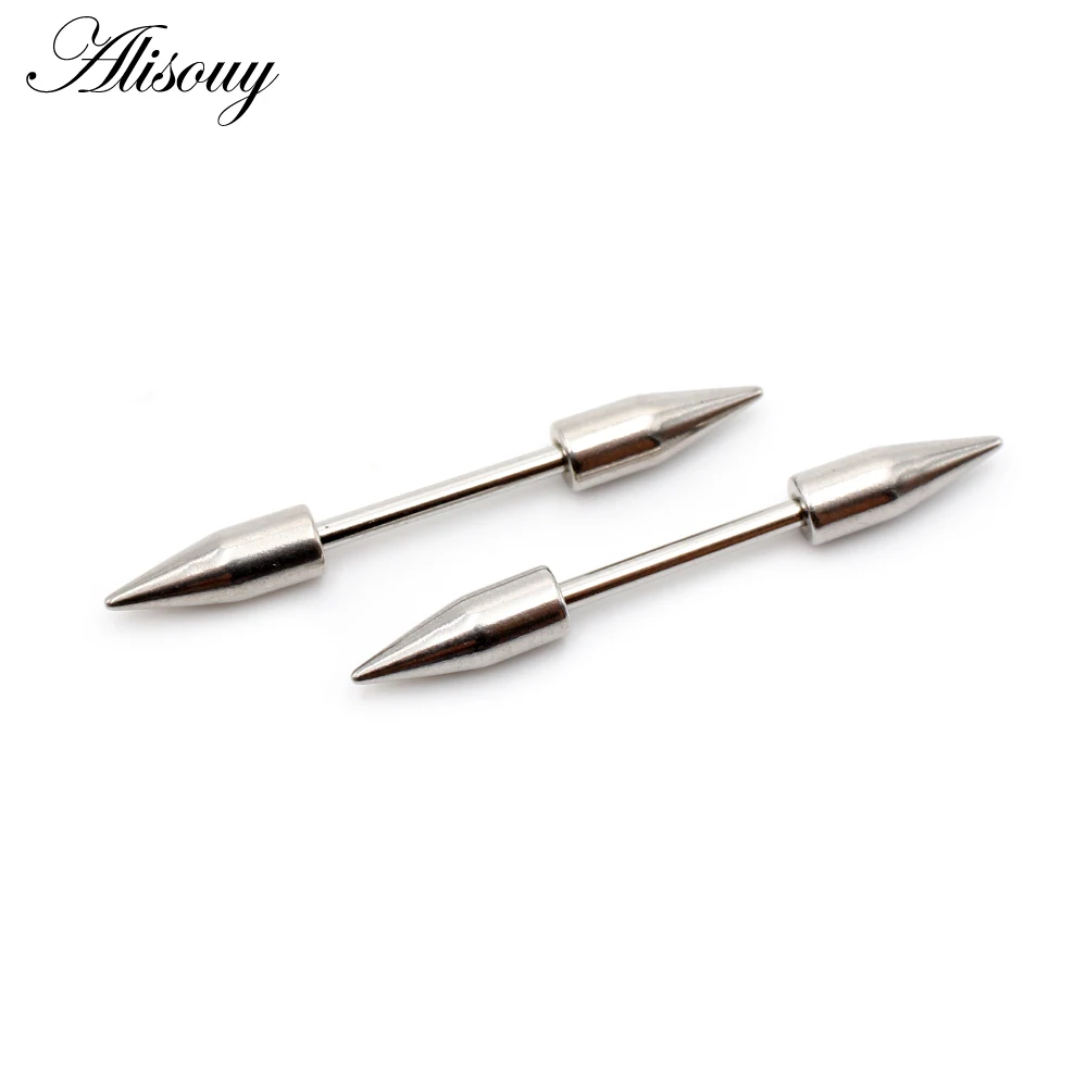 Alisouy 2pcs Stainless Steel Tip Spike Cone Sexy Women Nipple Ring Shield Barbell Ear Stud Earrings Tragus Piercing Body Jewelry