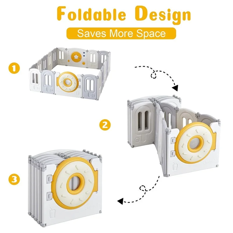 Corralito de 18 platos para niños, valla plegable, centro de juegos de seguridad para niños pequeños, patio, forma ajustable, diseño portátil