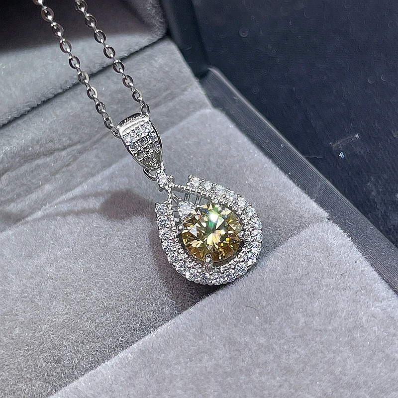 

Yellow moissanite necklace,2 carat gemstone, simplest style, 925 Sterling silver, classic design, girl's Necklace