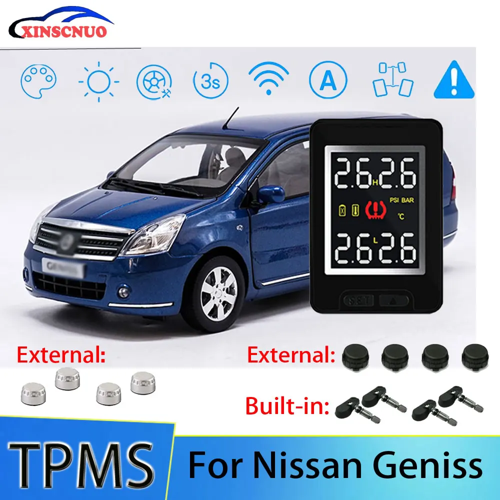 

Smart Car TPMS Tire Pressure Monitor System For Nissan Geniss With 4 Sensors Wireless Alarm Systems LCD Display TPMS Monitor