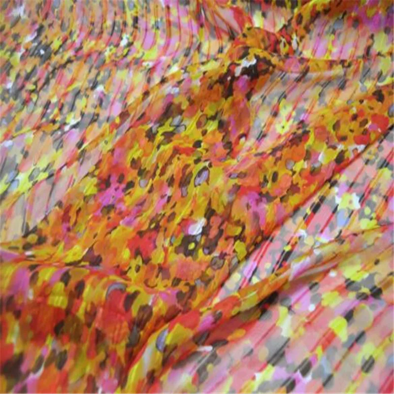 

New Coming Special 100% Pure Silk Stripe Chiffon Fabric with Floral Printing for Lady Dress Clothes Good Price