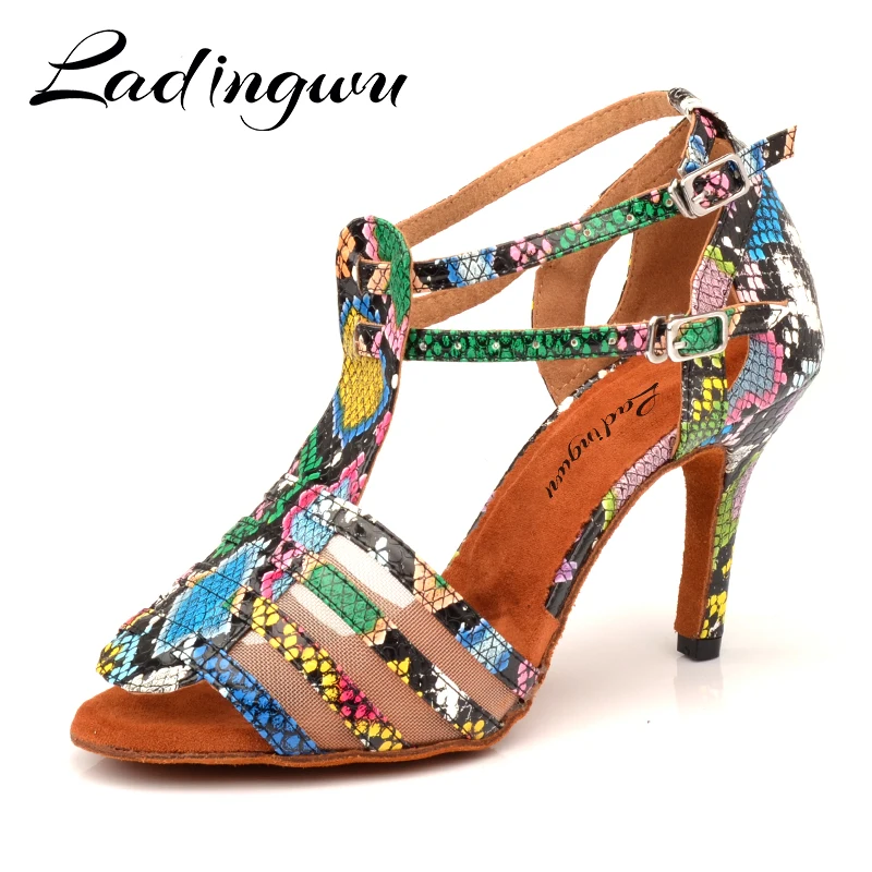 

Ladingwu Latin Salsa Dance Shoes Women Snake texture PU Dance Shoes Ballroom dance For Women Sandals Zapatos de fiesta