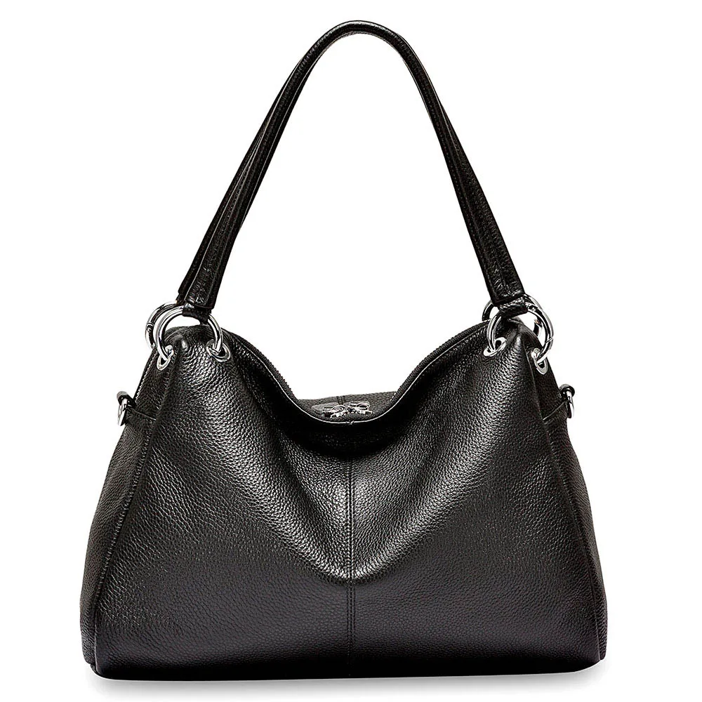Zency Fashion Hobos 100% Skóra Naturalna Miękka Skóra Damska Torba na Ramię Klasyczna Czarna Elegancka Damska Torebka Przez Ramię Torba Shopper — zdjęcie 2