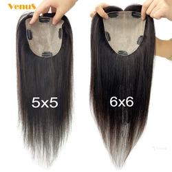 Women's Human Hair Topper Silk Base Straight 12x13cm 15x16cm Virgin Hair Toupee Silk Top Hair Piece Clip In Hair Extension