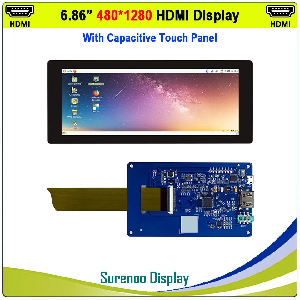 Imagem -02 - Tela de Monitoramento com Módulo Lcd Mipi Ips 6.86 Polegadas 480x1280 Compatível com Mipi Usb Painel de Toque Capacitivo