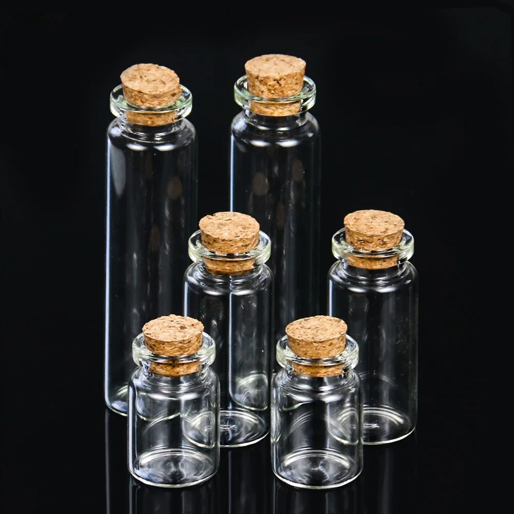 1PCS 5/10/20ml Wishing Bottle Glass Message Vials Jars with Lid Drifting Bottle Cork Stopper Mini Transparent Glass Bottle