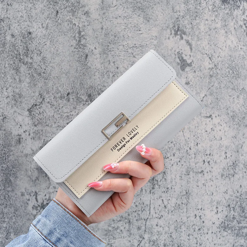 Fashion Women Wallets Simple Zipper Purses Black White Gray Red Long Section Clutch Wallet Soft PU Leather Money Bag