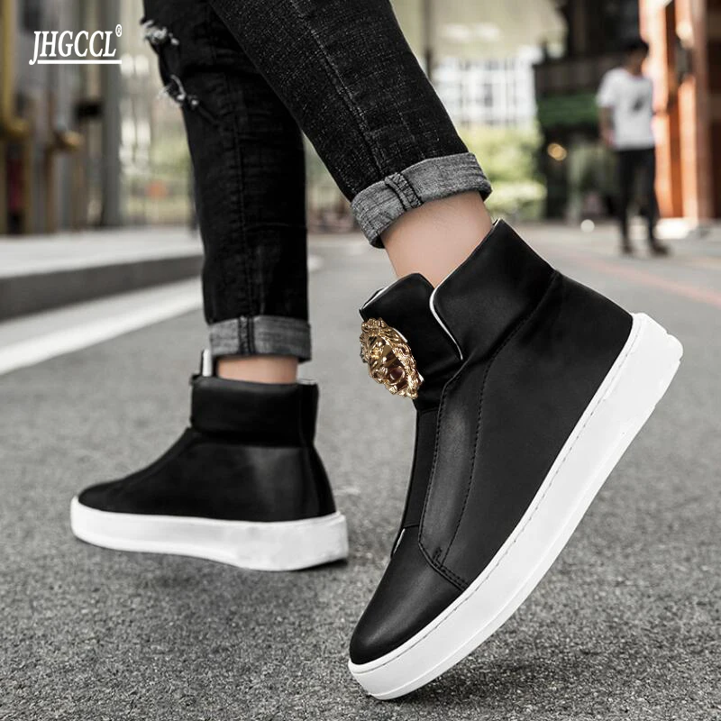 New Brand designer casual shoes New style of men\'s shoes high-top shoes platform shoes cowhide casual shoes comfortable boots A2