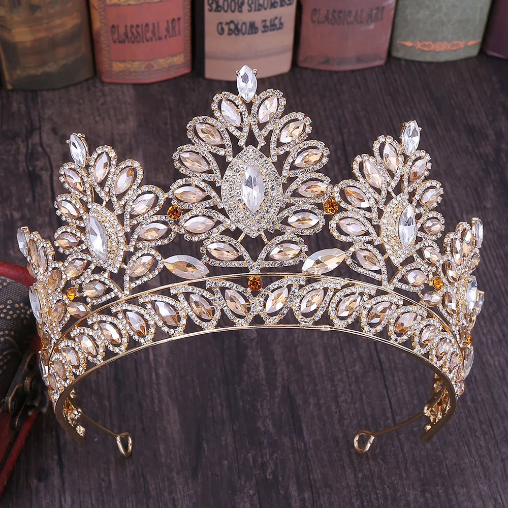 

Big Baroque Crystal Tiaras Wedding Crown for Brides Women Hair Accessories Headpieces Princess Pageant couronne mariage FORSEVEN