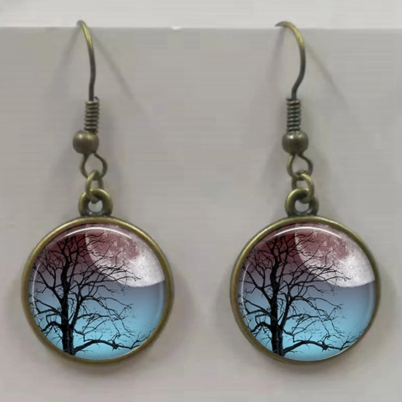 Tree of Life Glass Pendant Earrings Silver Plated Earrings Tree of Life Earrings Jewelry Gifts for Her