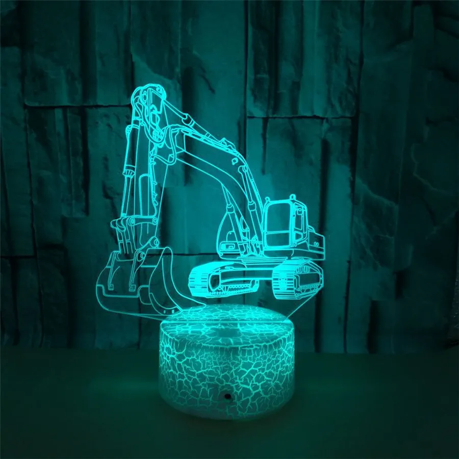 7 Colors 3D Excavator Led Table Lamp Acrylic Illusion Night Light USB/Battery Powered Indoor Decoration for Bedroom,Party,Bar