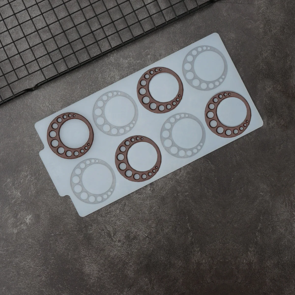 Estêncil de chocolate em forma de anel vazado, faça você mesmo, círculo redondo, copo de chip de chocolate, decoração superior de bolo, molde de silicone chablon