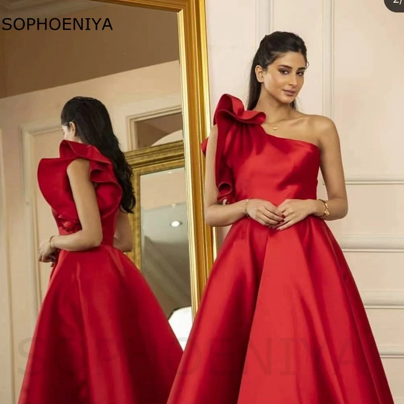 Nova chegada de um ombro muçulmano vestido de noite 2022 a linha vermelho abiye vestidos de noite baratos vestidos de noite