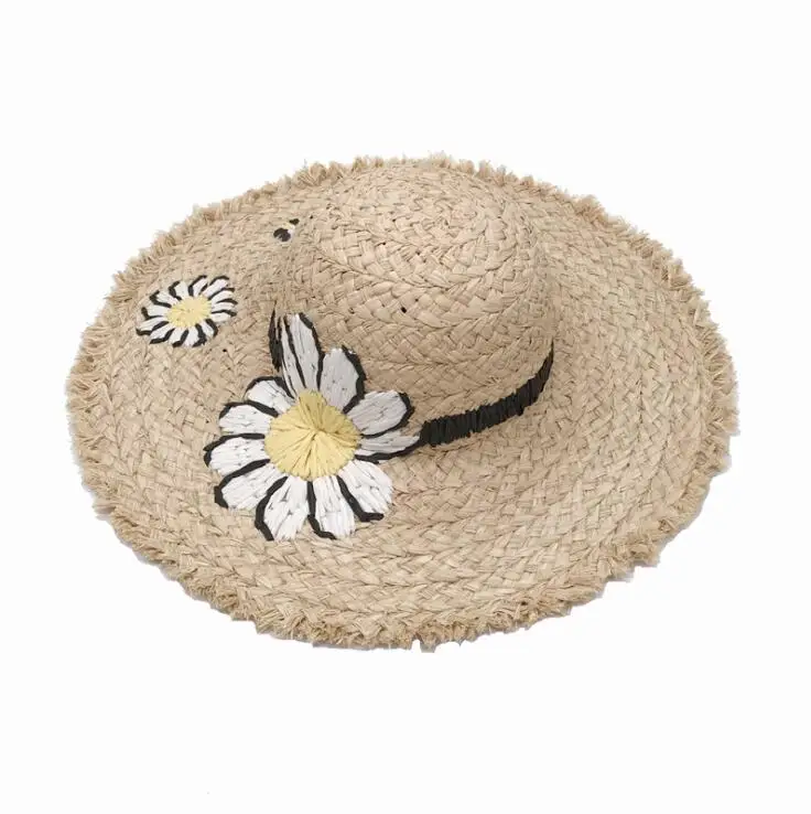 

2024 Summer paper straw hat big brim raffia hat embroidery flower hat cool nice hats for men sun hat beach hat straw hat