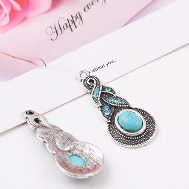 2020New 60Pcs Turquoise Alloy Pendants Button for DIY Jewelry Earring or Necklace Accessories LX24-ER43