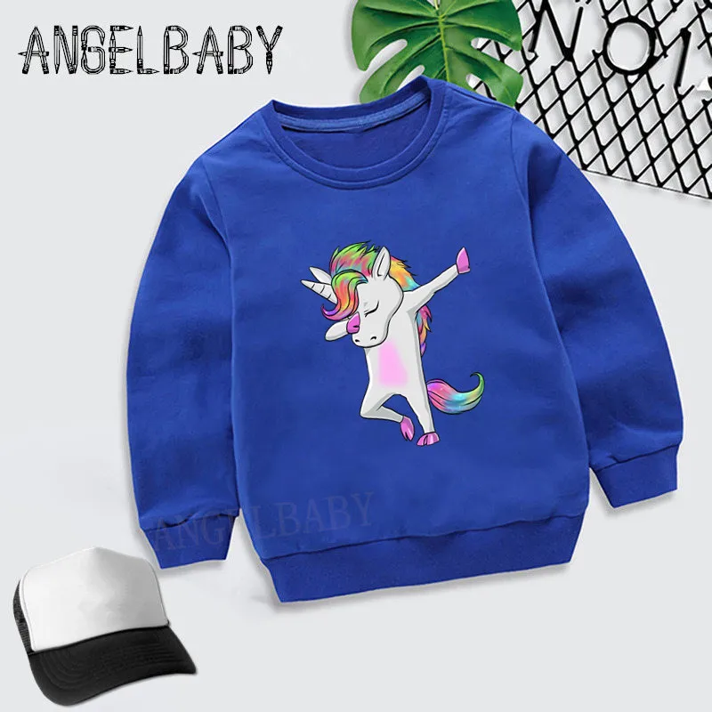 Boys Girls Sweatshirt Kids Dabbing Unicorn Cartoon Hoodies Children Autumn Tops Baby Cotton Clothes,KYT2197