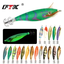 FTK New Design 9cm/16g Shrimp Bait Squid Jig Wood Shrimps Lures Fishing Squid Hook Cuttlefish Lures Octopus Bait Fishing Tackle