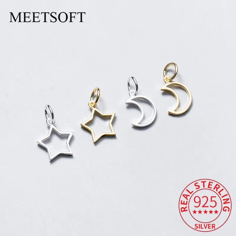 MEETSOFT Trendy 925 Sterling  Silver Stars and Moon Charms Special of DIY Handmade Necklace Decoration Jewelry Accessory