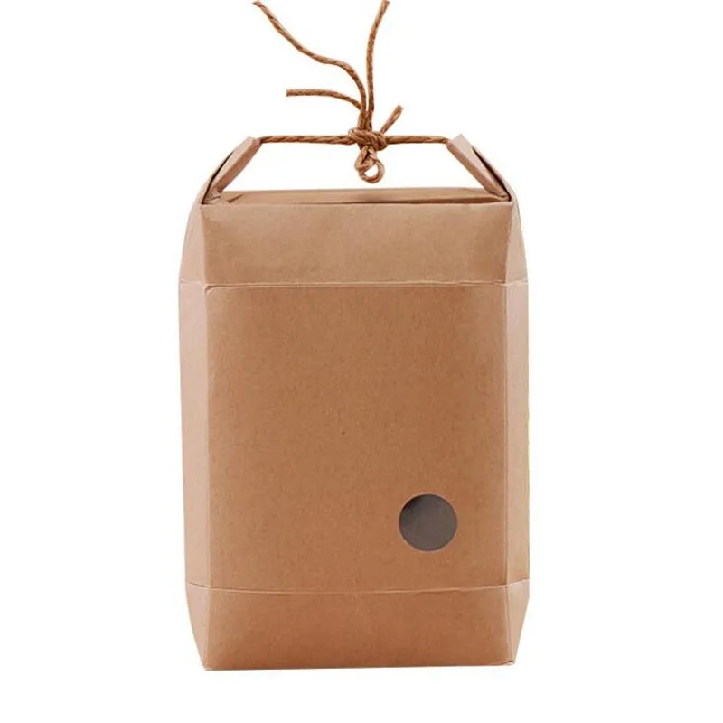 

Rice Kraft Paper Packaging Bags with Clear Window Nut Tea Coffee Food Storage Bag Rope Handle