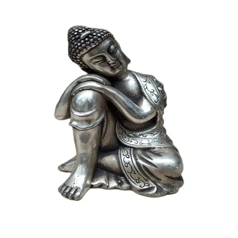 

Nepal Sleeping Buddha Sakyamuni Plate With Silver Copper Statue Decoration