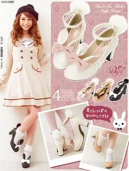 Kawaii girl sweet lolita rabbit shoes  bowknot princess kawaii shoes round head high heel 5-8cm women shoes loli cosplay cos