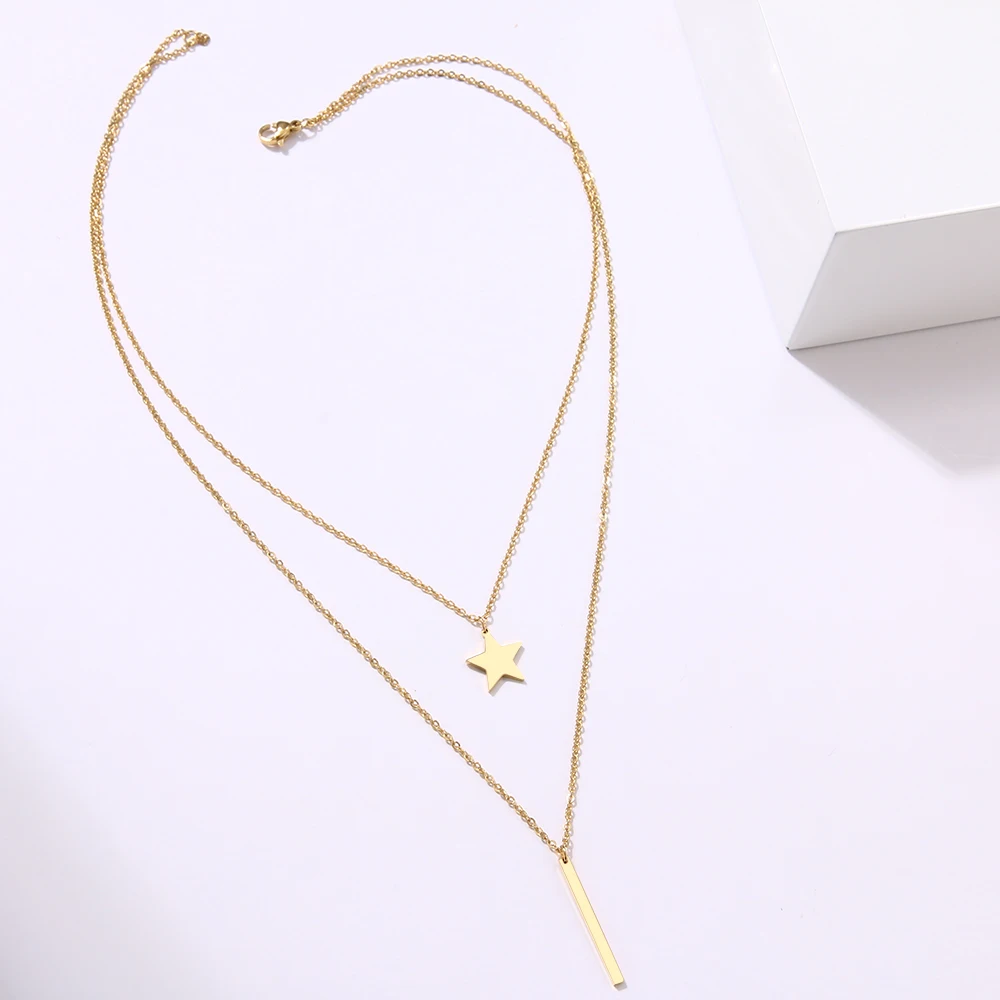 Multilayer Necklaces & Pendants Star For Women Gold Color Long Chain Female Pendant Necklace Fashion Stainless Steel Jewelry image 5