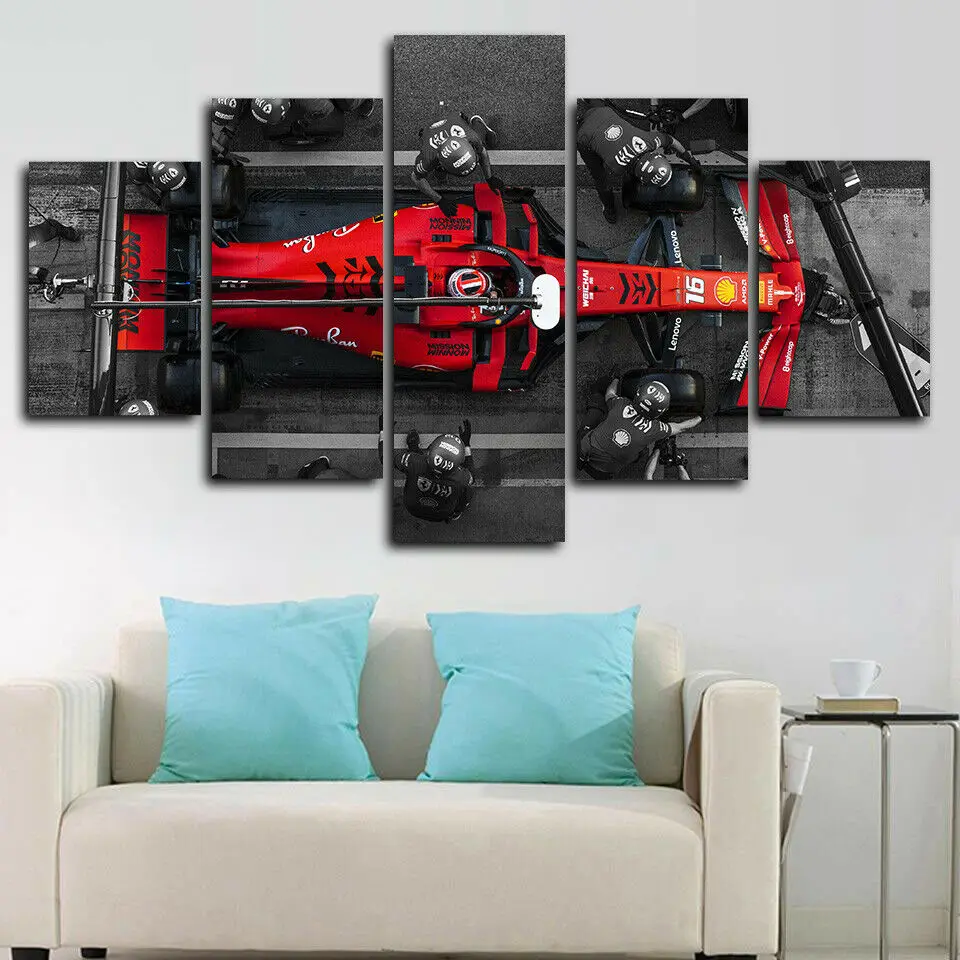 

5 Pcs Charles N f1 Pit Stop Sports Car Wall Art Canvas Posters Pictures HD Paintings Home Decor Living Room Decoration