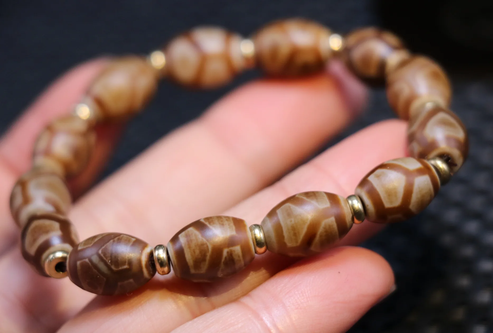 

Unique Style Magic Tibetan Old Agate Turtle Shell Longevity Rice Shape dZi Bead Bracelet 3A+ LKbrother Talisman UPS1216AQrs