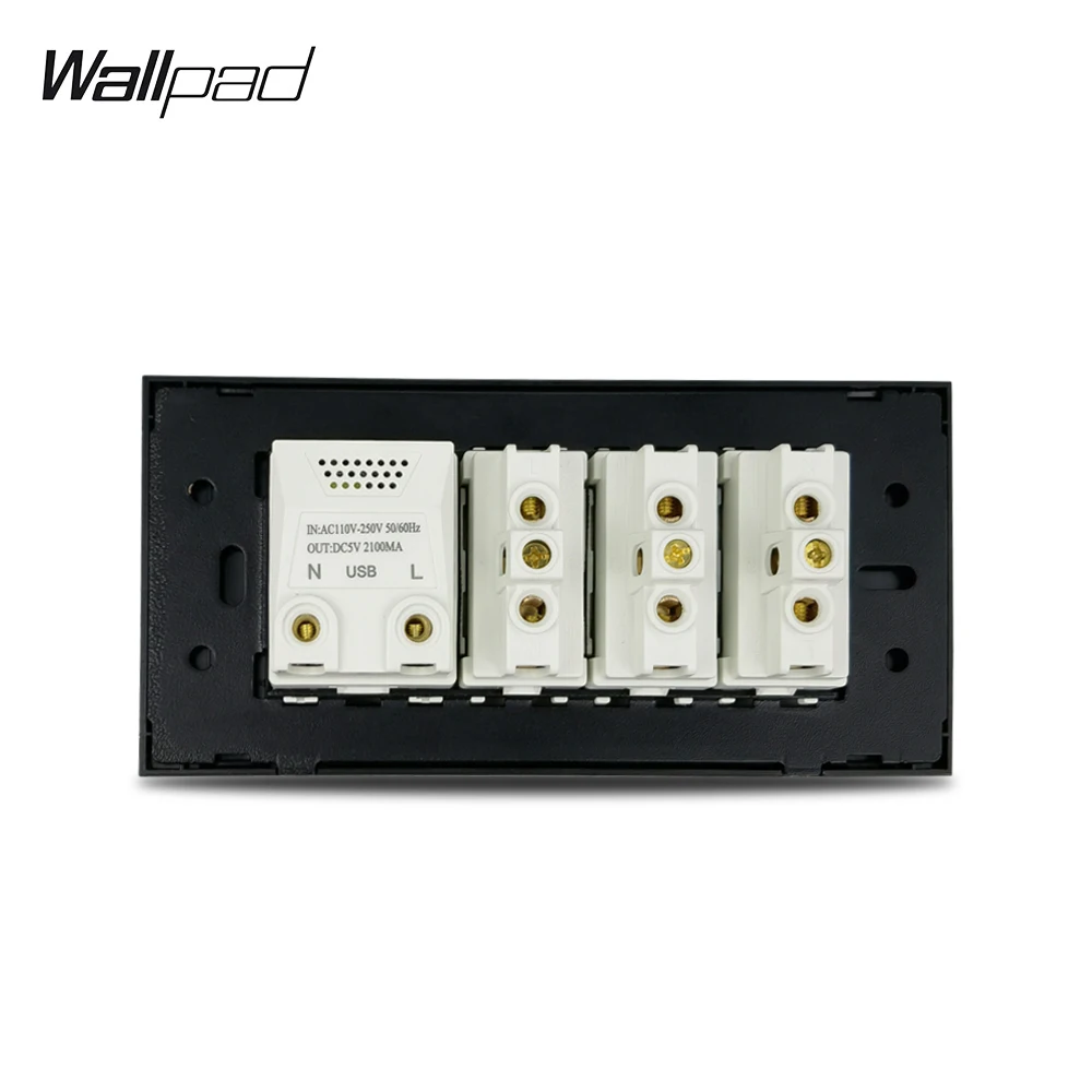 153*75mm Italian Wall Socket with USB Wallpad L3 Black Aluminum Panel Double USB Charger with Triple IT ITA Walll Power Outlet